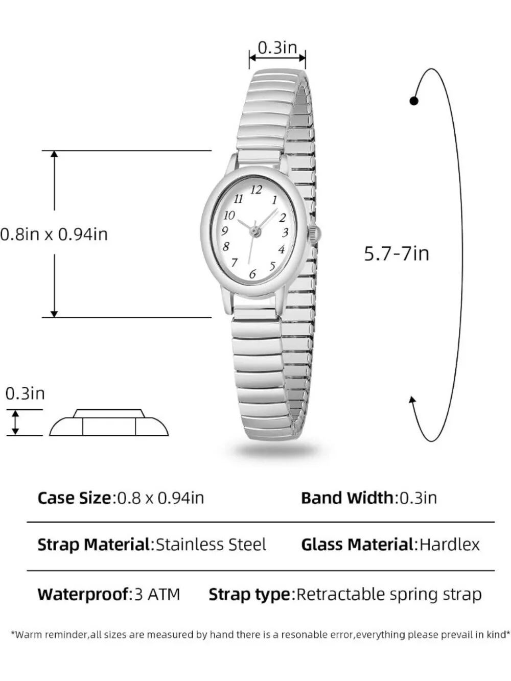Women's Silver Analog Quartz Alloy Steel Expansion Band Waterproof Wrist Watch